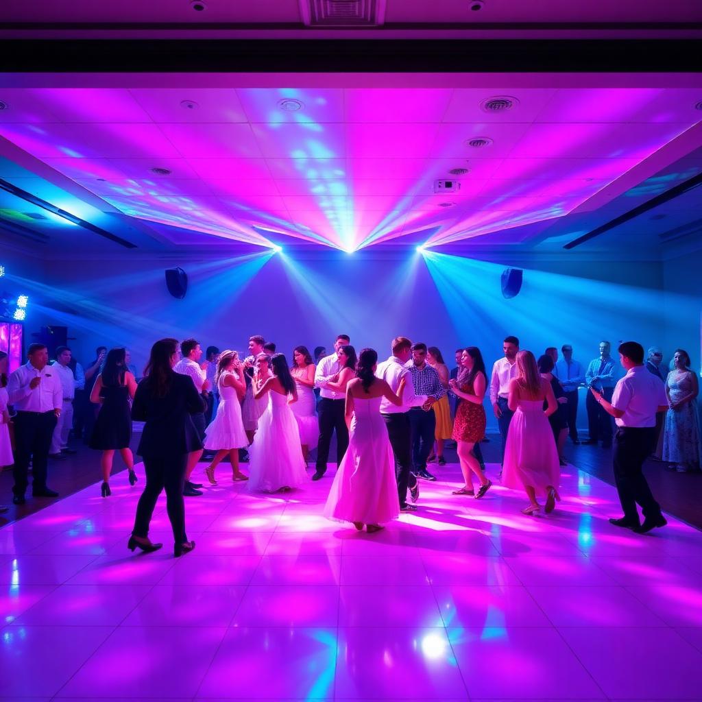 School dance with vibrant lighting