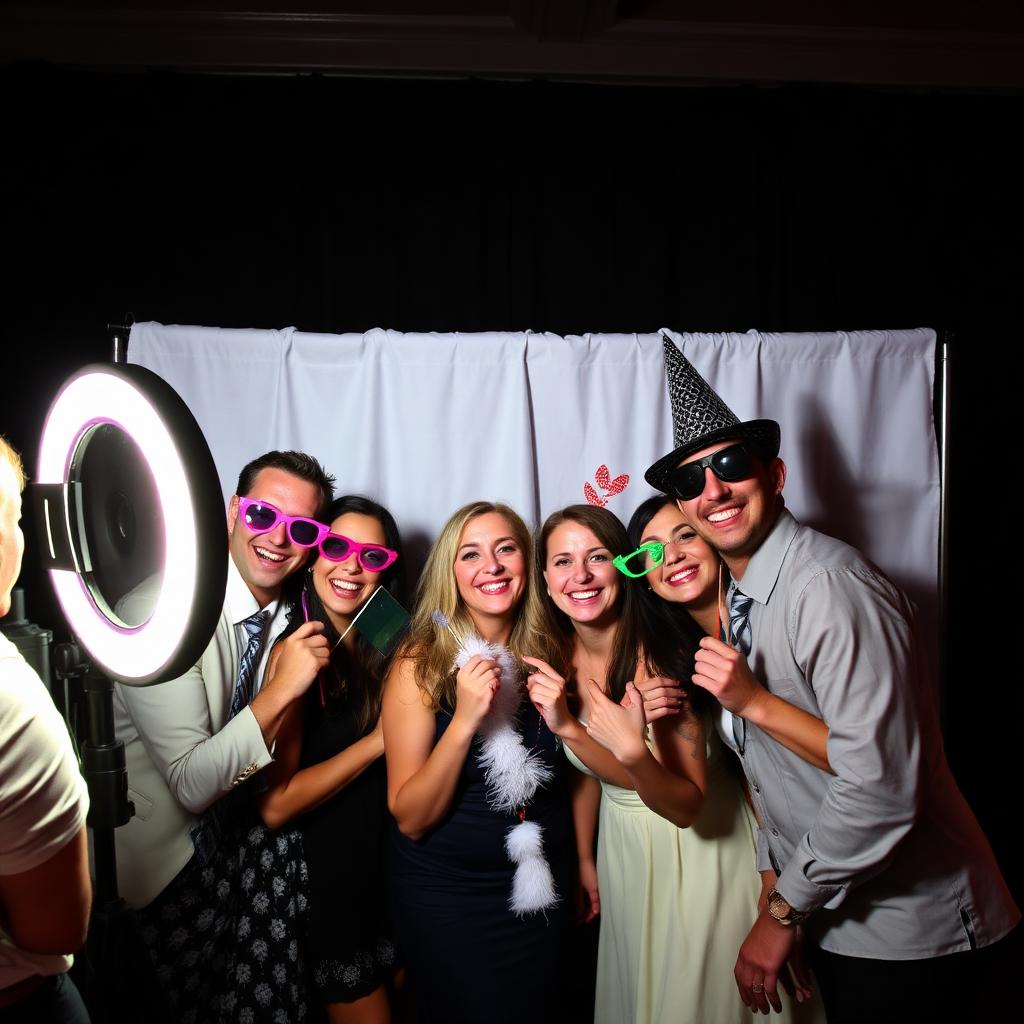 Photo booth guests with props